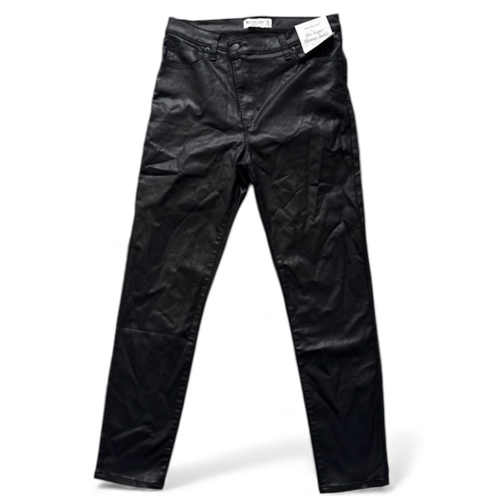 NWT Abercrombie & Fitch The Super Skinny Ankle High Rise Black Coated Jeans